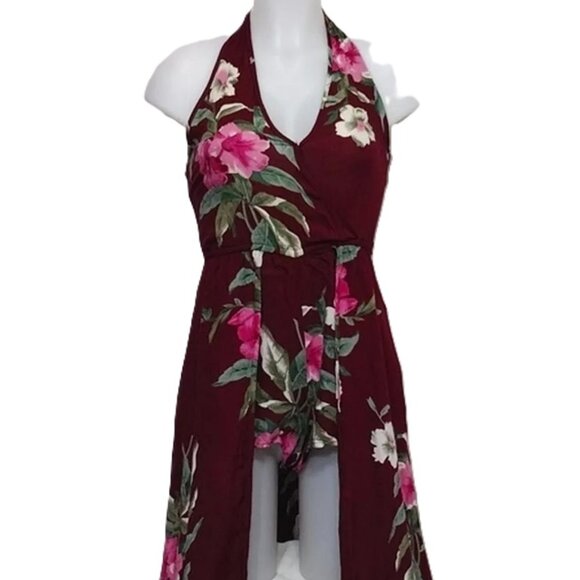 BAND OF GYPSIES Walk Through Maxi Dress Shorts Romper Floral Burgundy Womens XS - Picture 4 of 15